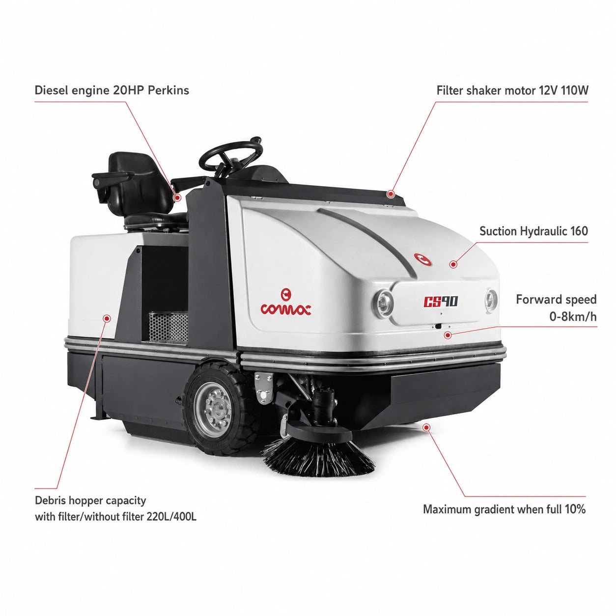Comac CS90D Diesel Ride On Sweeper
