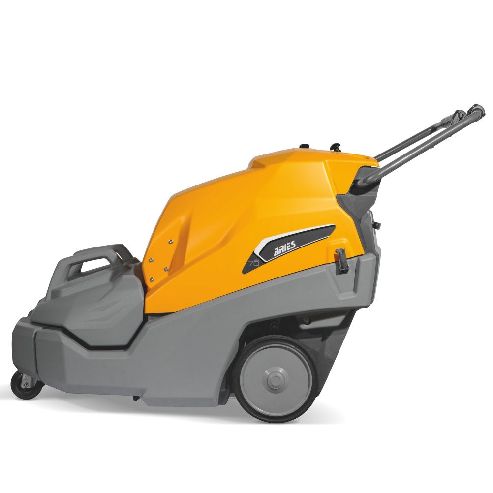 Orange and gray machine Adiatek Sweeper with a brand logo on a white background