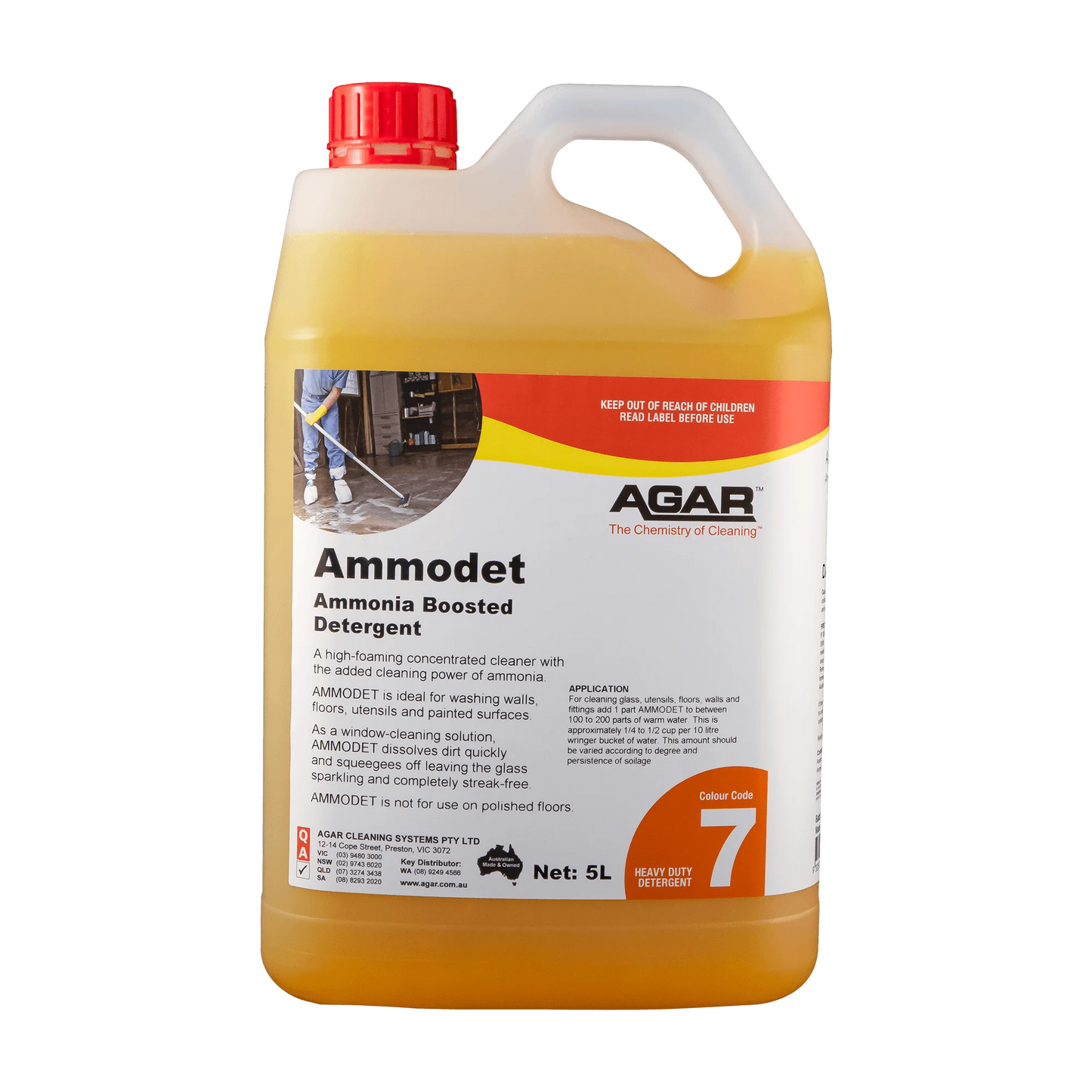 Ammonia boosted detergent bottle with Agar branding on a white background