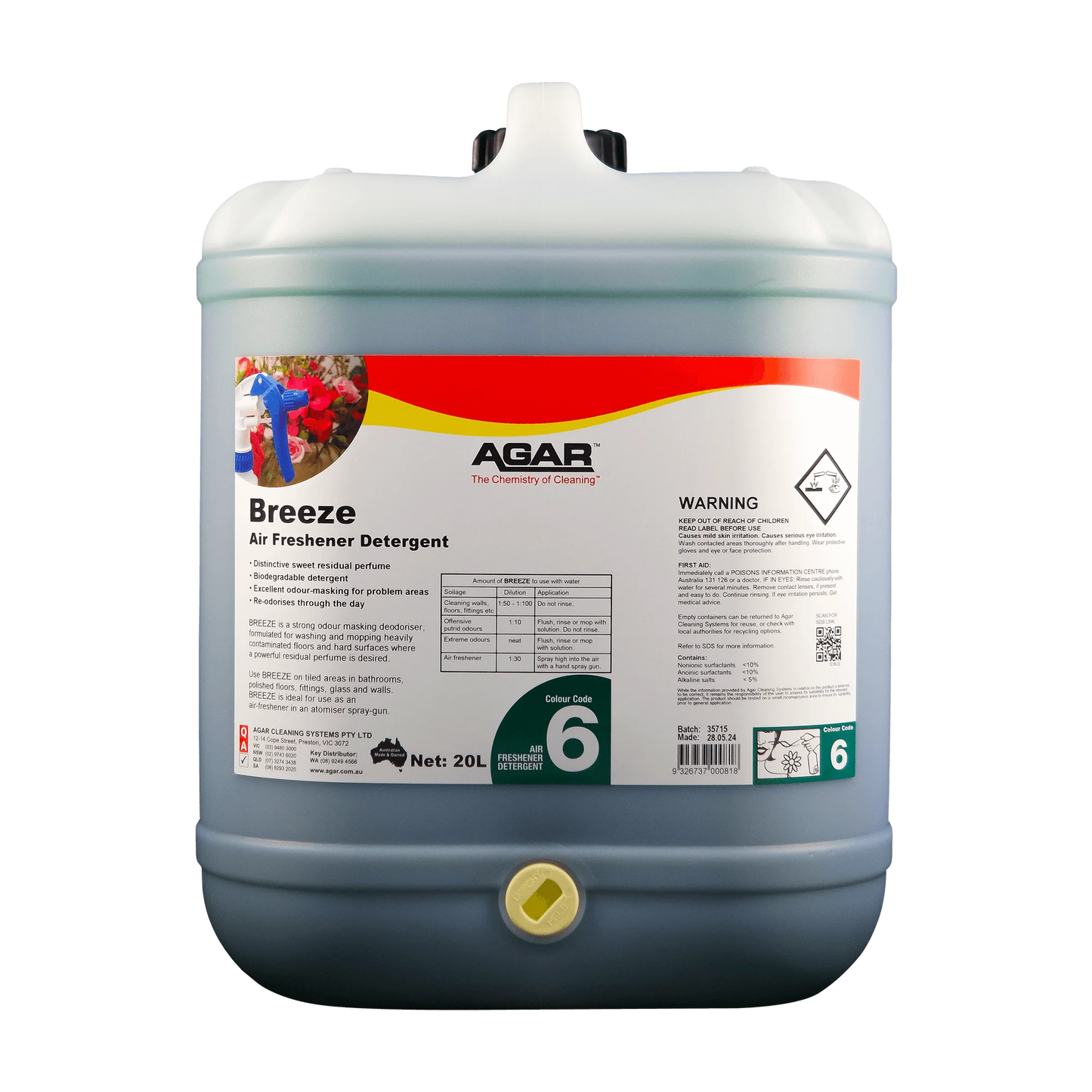 Large container of Agar Breeze Air Freshener Detergent on a white background