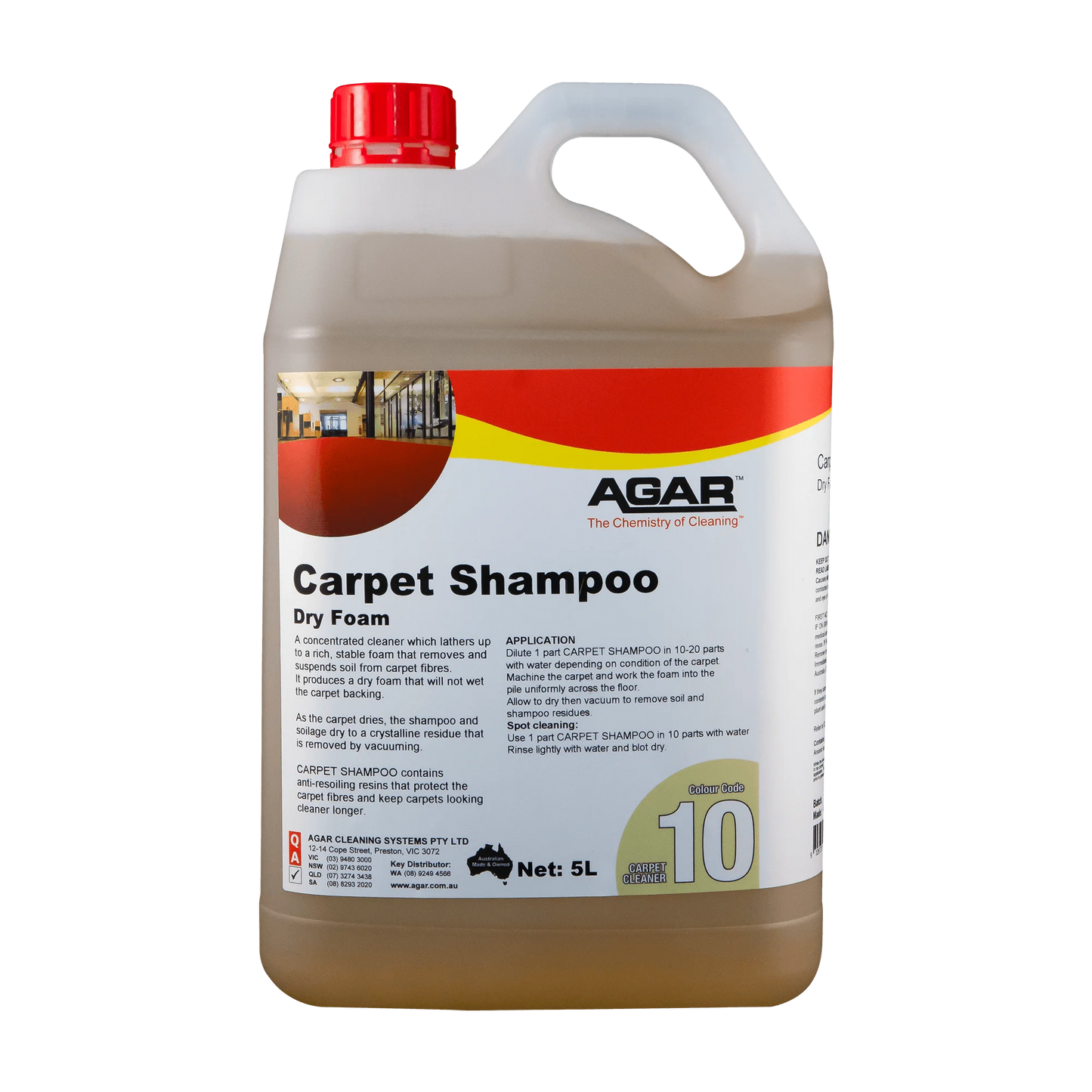 5L container of Agar Carpet Shampoo on a white background