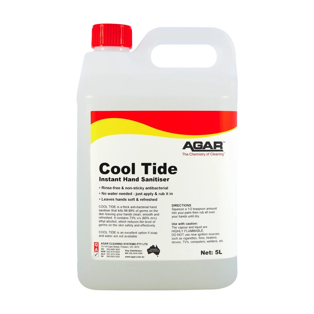 5L container of Agar Cool Tide Instant Hand Sanitiser on a white background