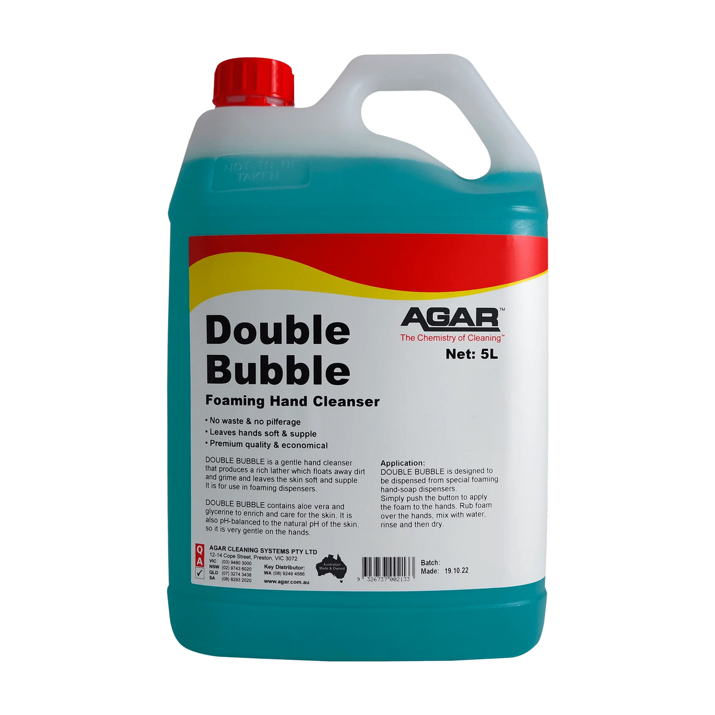 Agar Double Bubble foaming hand cleanser container on a white background