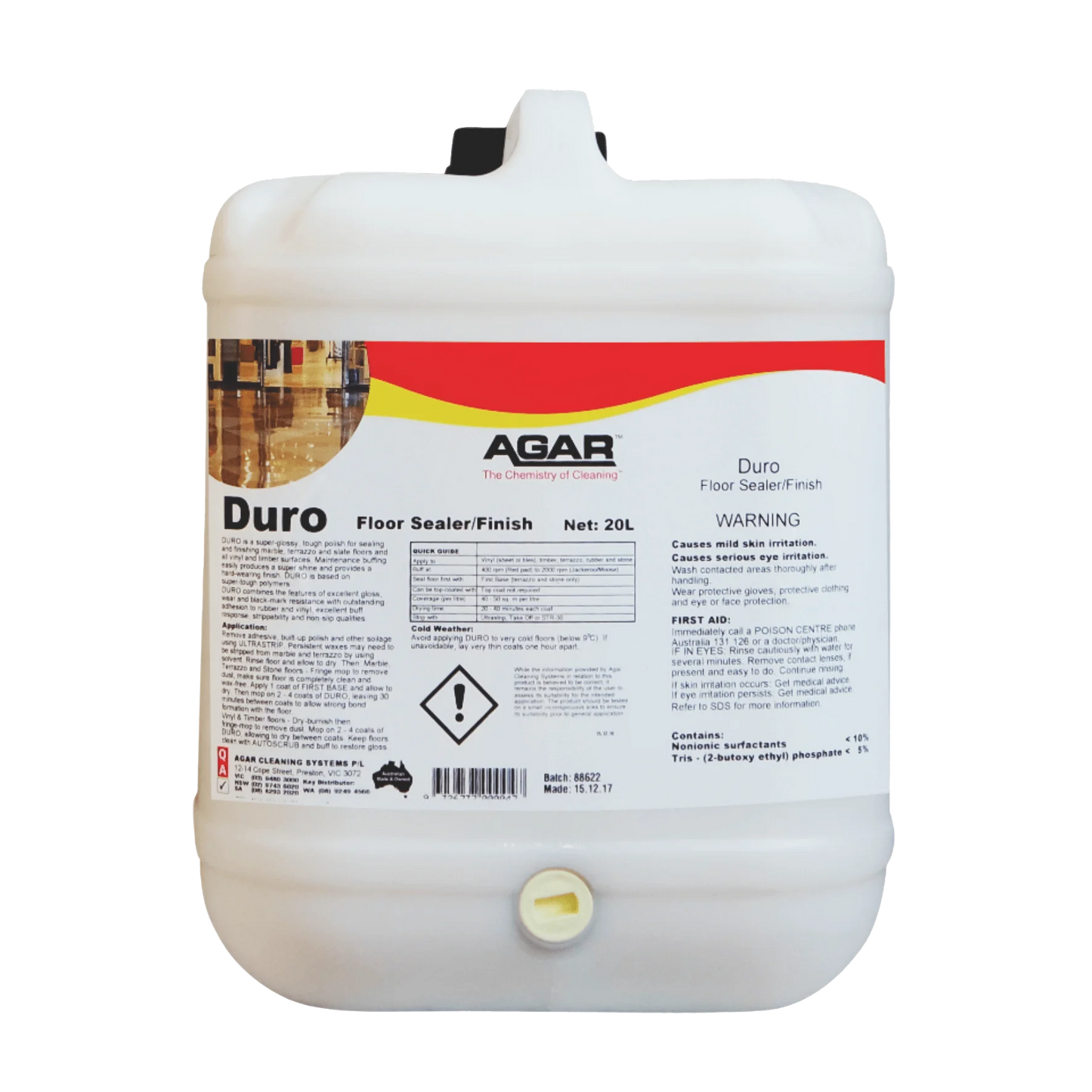 White container of Agar Duro Floor Sealer/Finish on a white background
