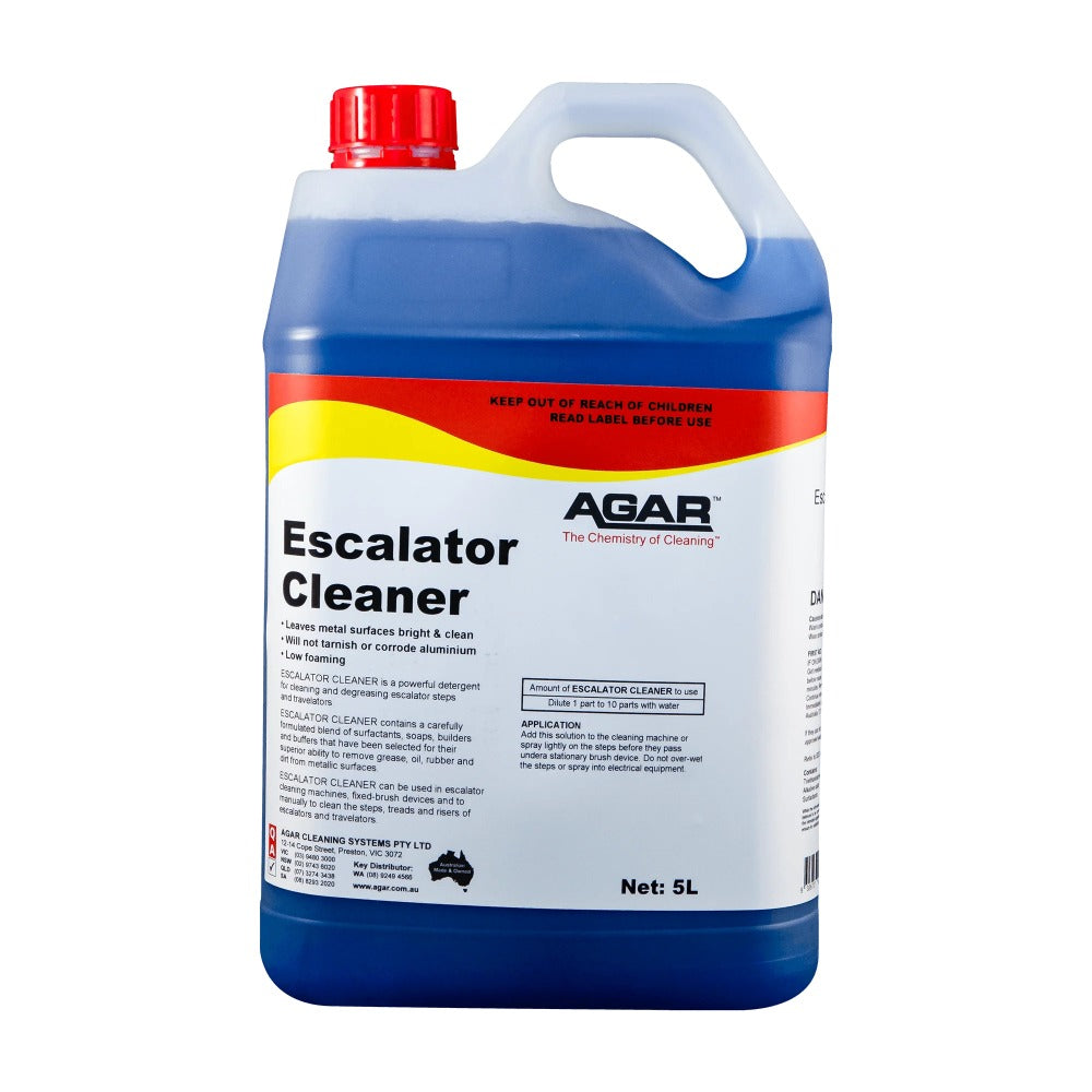 5L bottle of Agar Escalator Cleaner on a white background