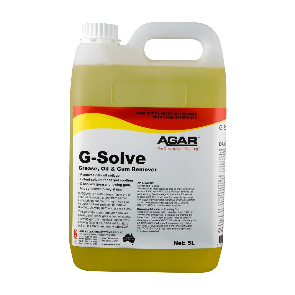 Agar G-Solve grease, oil, and gum remover container on a white background