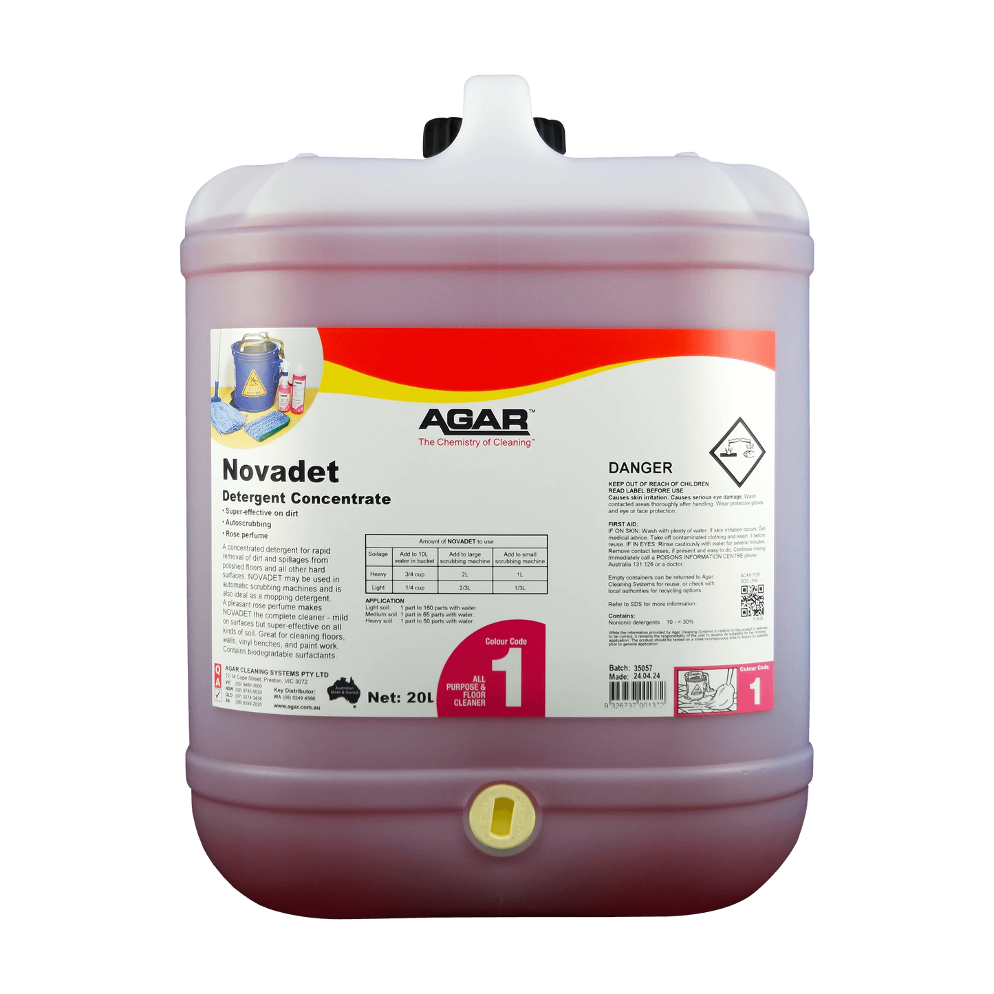 Large container of Agar Novadet Detergent Concentrate on a white background