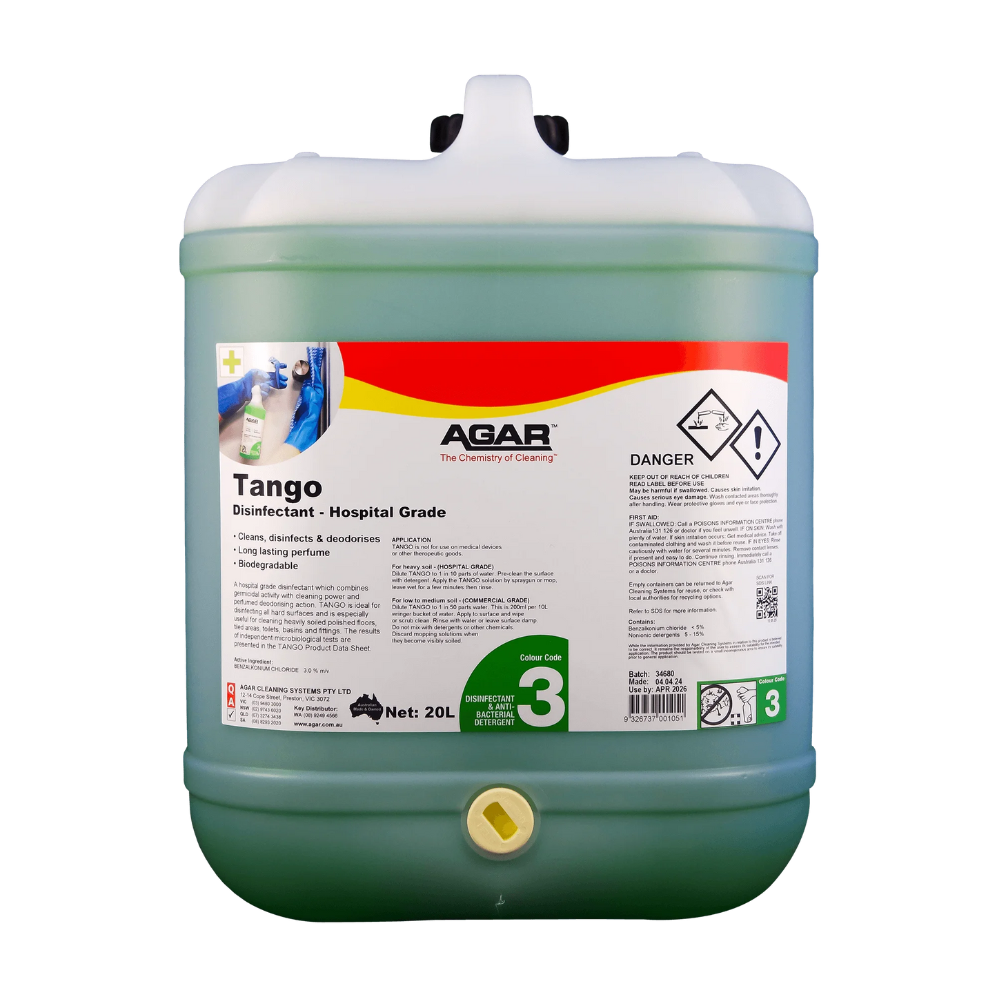 Green container with Agar label on a white background