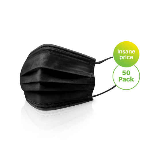 Black Disposable Face Mask 3Ply 50 Pack