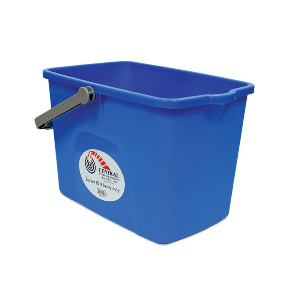Blue plastic bucket with Central Cleaning Supplies brand label