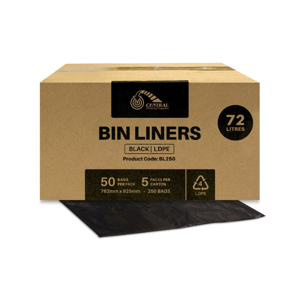 CCS 72L Bin Liners Black - 250 Bags per Box