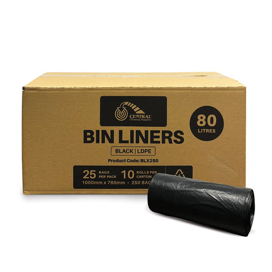 CCS 80L Bin Liners Black - 250 Bags per Box