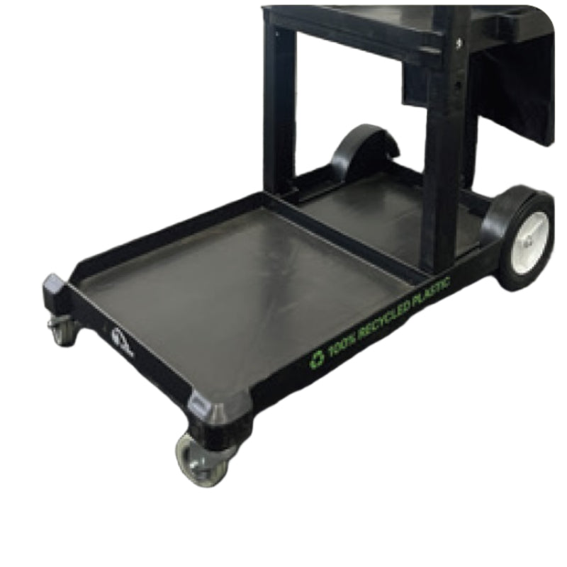 Black tool cart with wheels on a white background