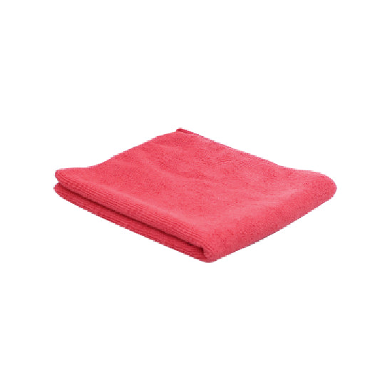 Folded red cleaning cloth on a white background