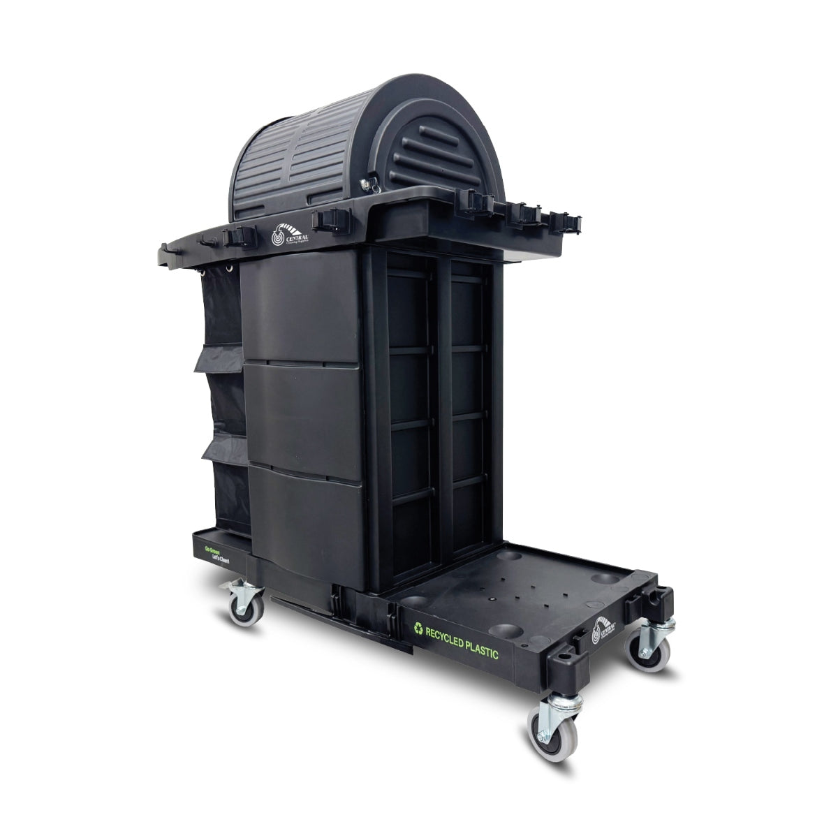 Black CCS Premium Janitor Cart with Hood on a white background