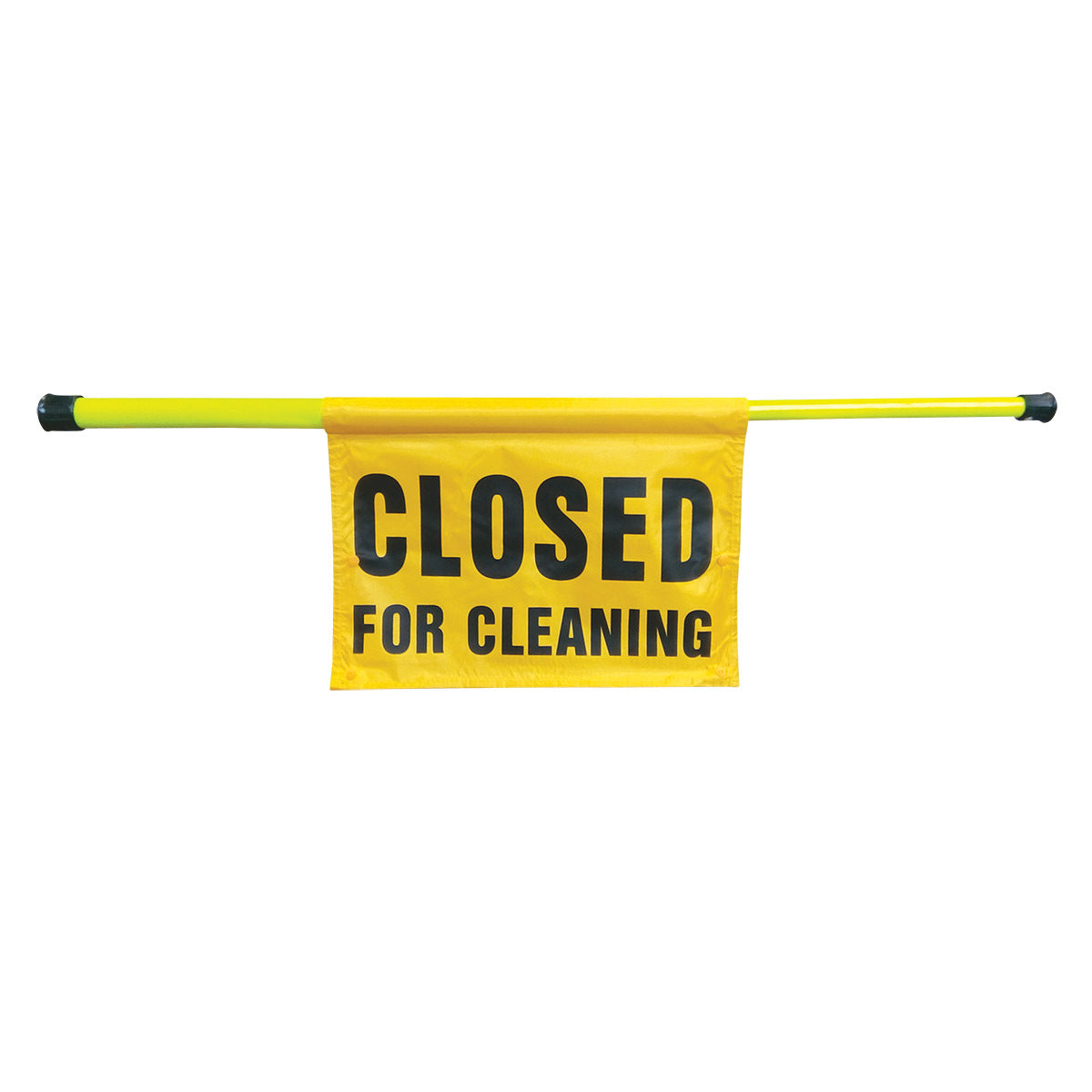 Yellow flag with 'Closed for Cleaning' text on a white background