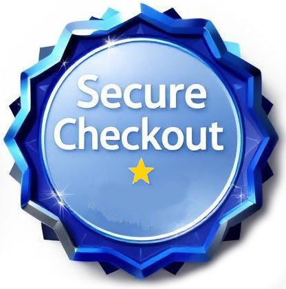Secure Checkout button with blue border and star on a white background