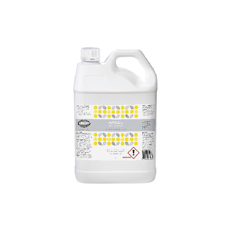 White Apeel cleaning solution bottle with label on a white background