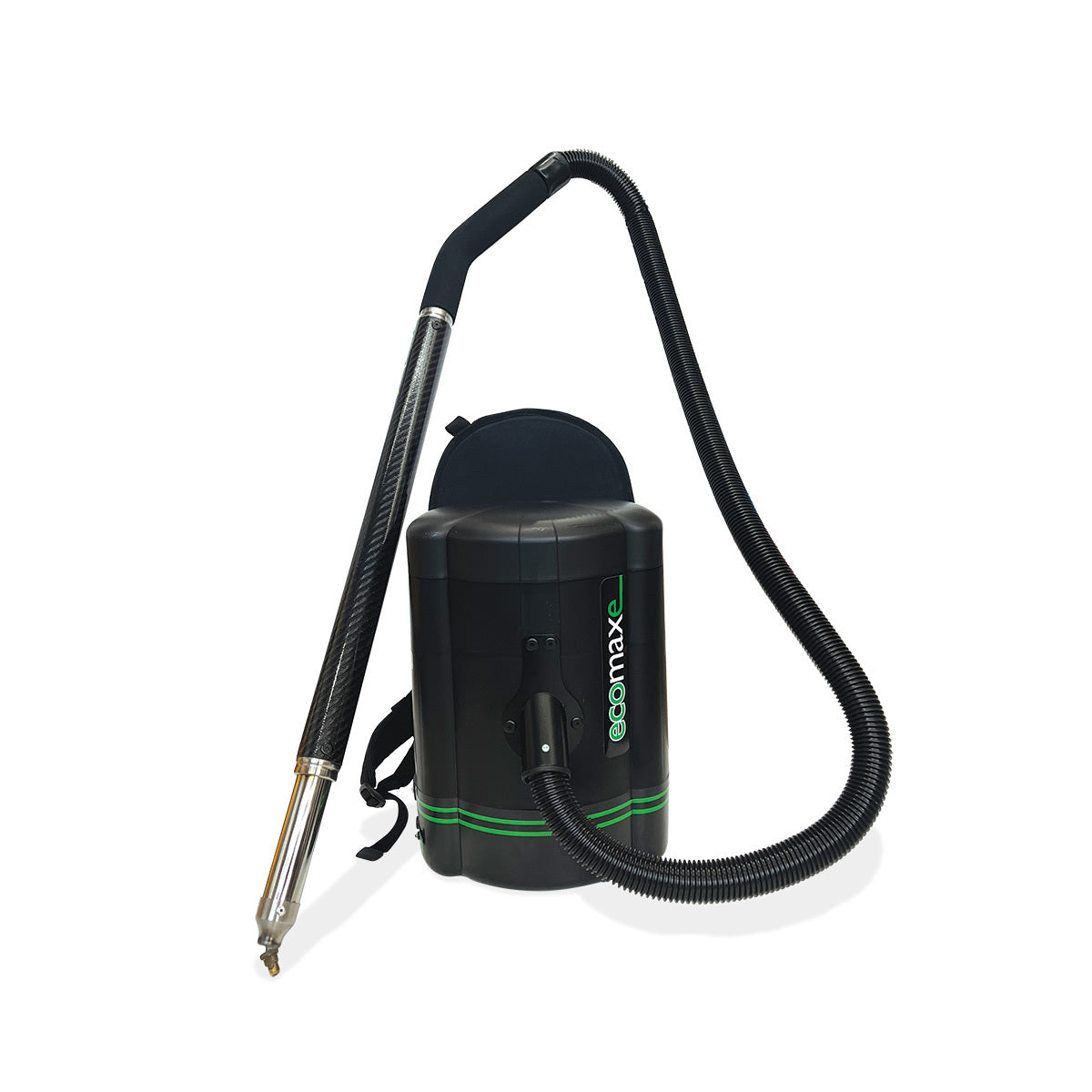 Black and green Ecomaxe Chewing Gum Removal Machine with hose on a white background