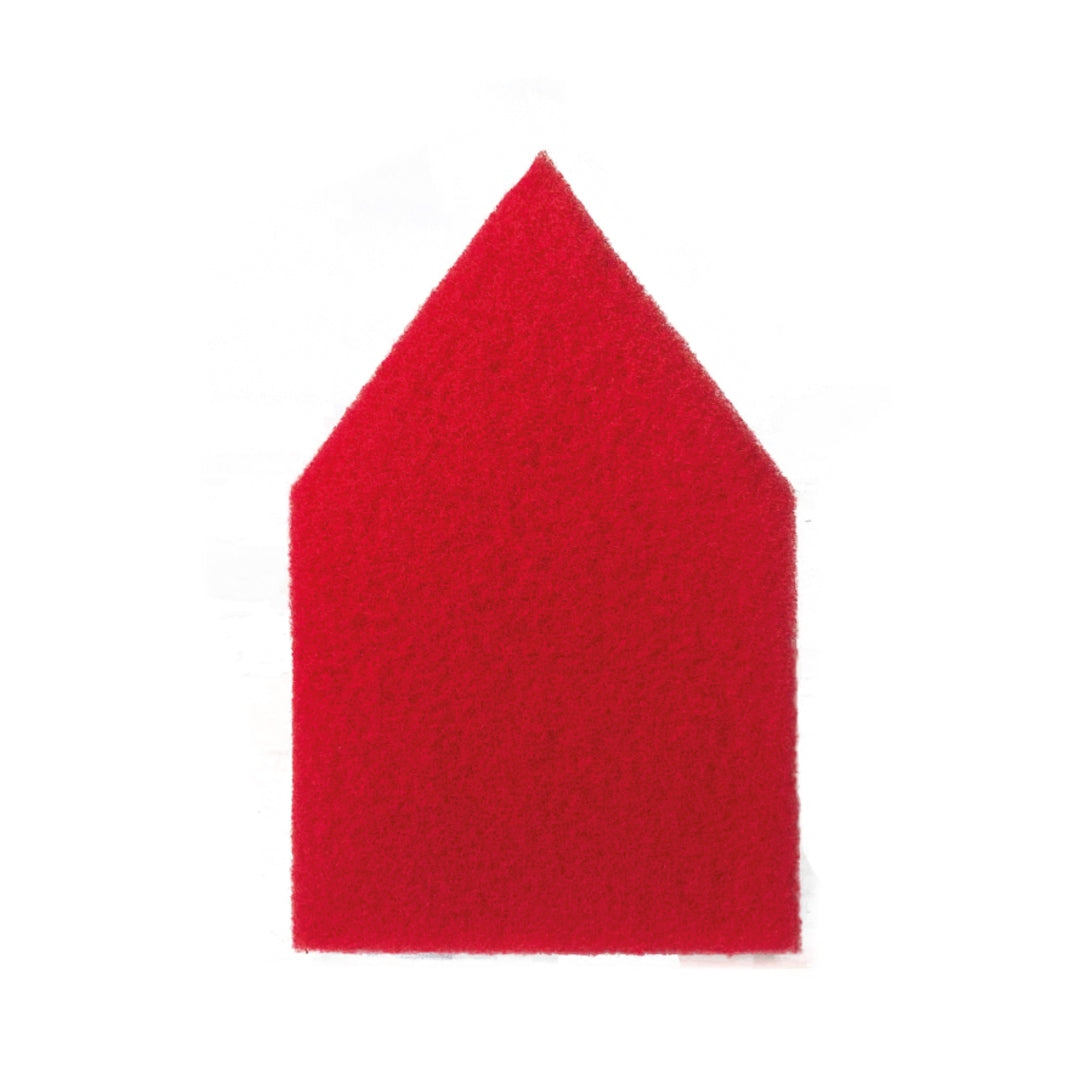 Red triangular scrubbing pad on a white background