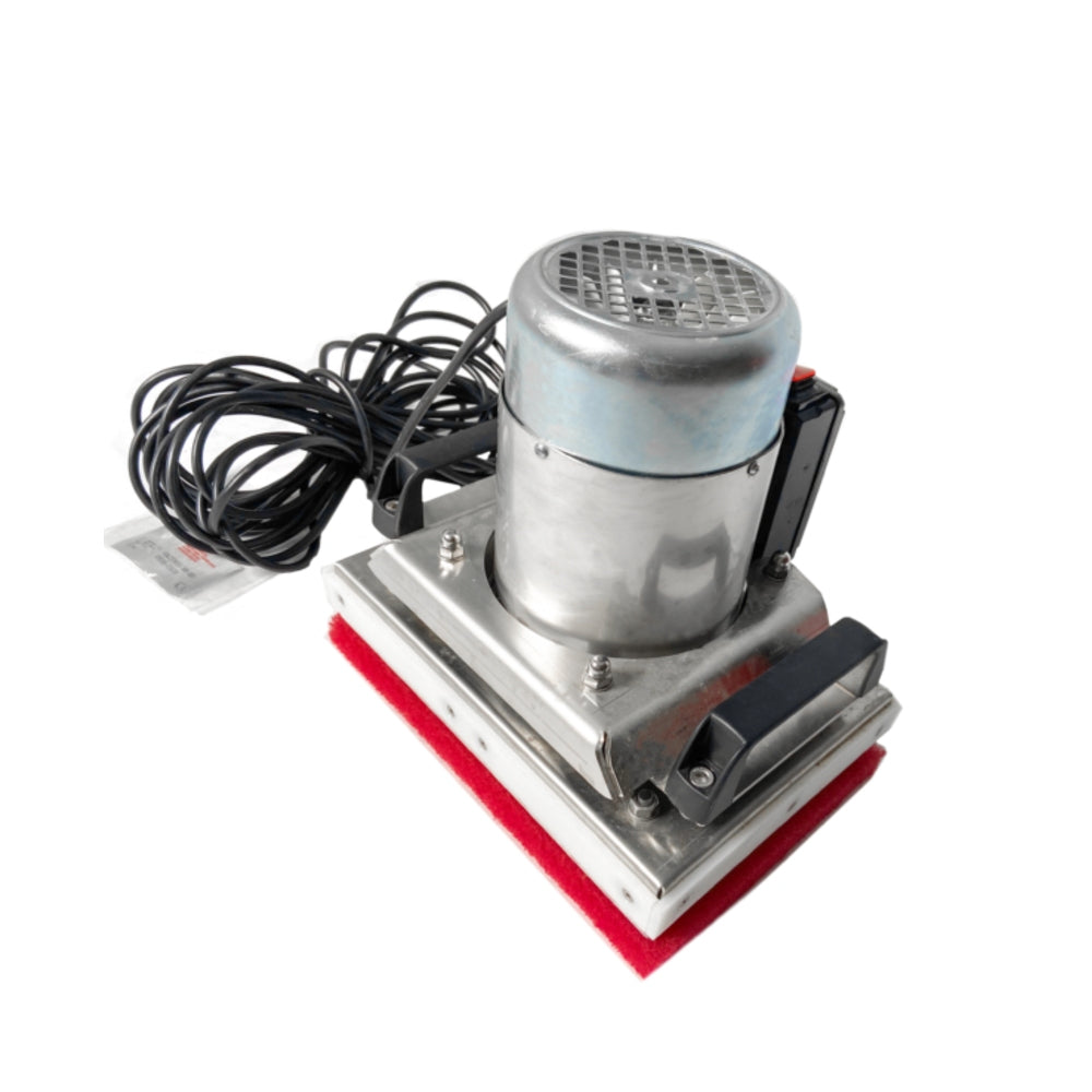 Polishing machine with red pad on a white background