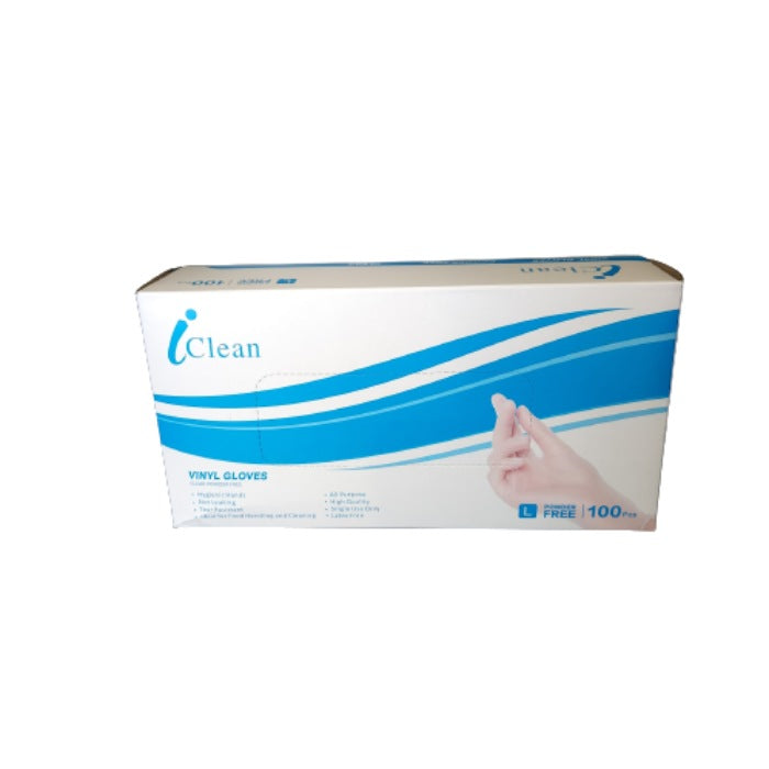 iClean Glove Vinyl Powder Free Clear Large 100x Pack