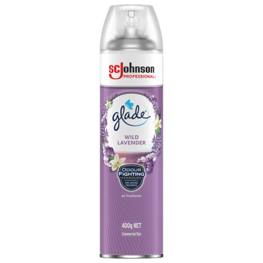 Glade Wild Lavender air freshener can on a white background