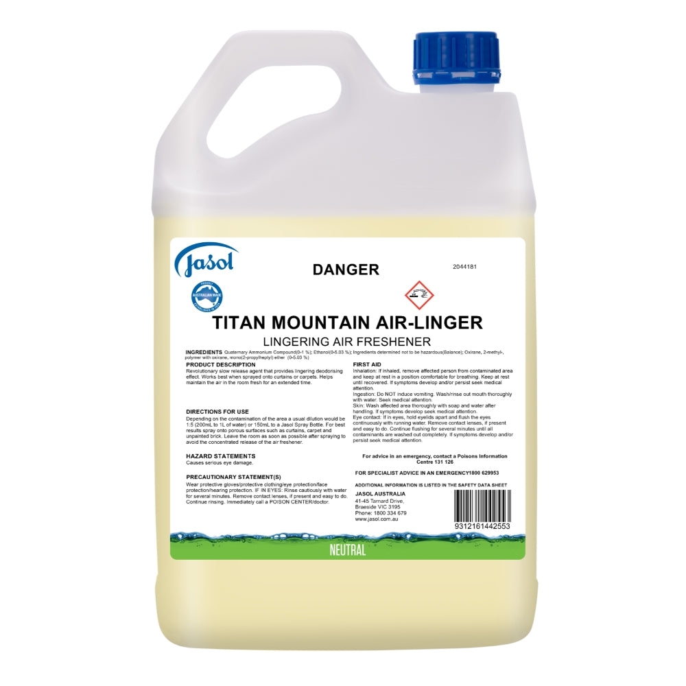 Jasol Titan Mountain Air-Linger air freshener bottle on a white background