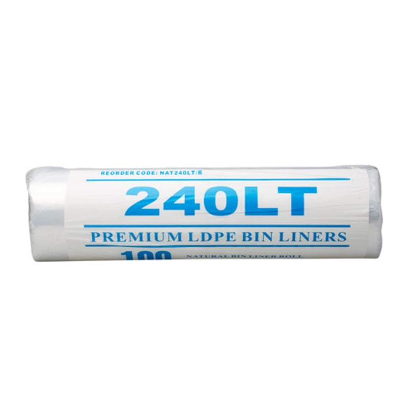 Bin Liner 240L Premium Roll Clear 100x Pack