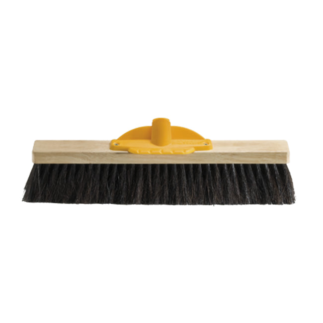 Cleaning brush with wooden handle and black bristles on a white background