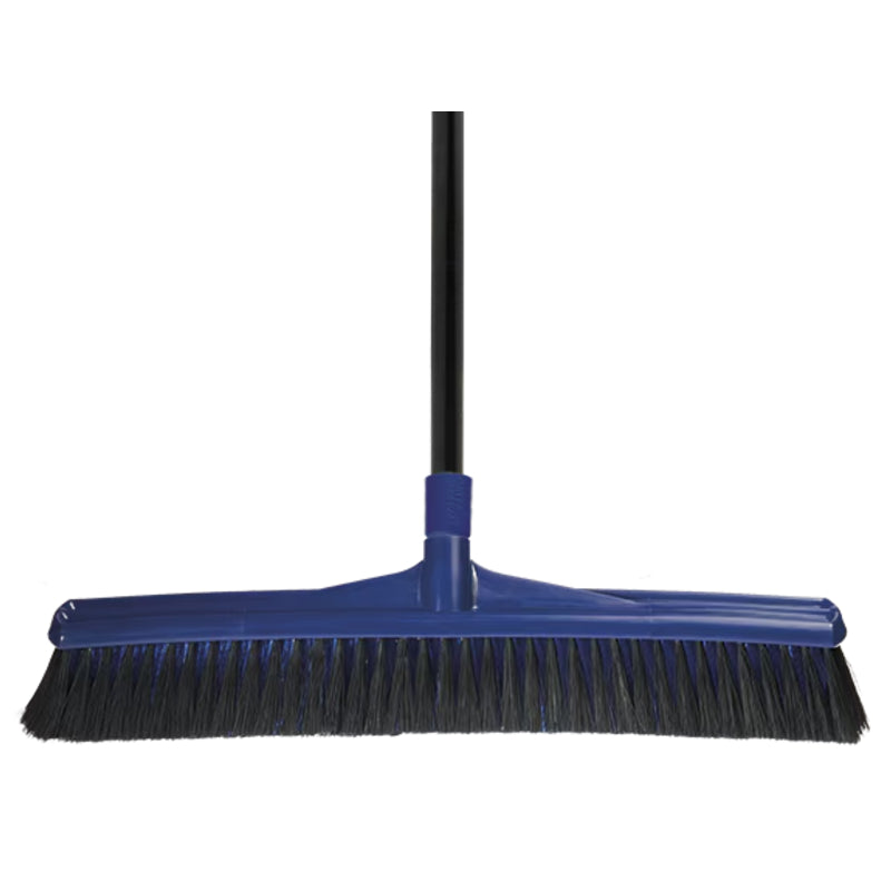 Blue broom with black bristles on a white background