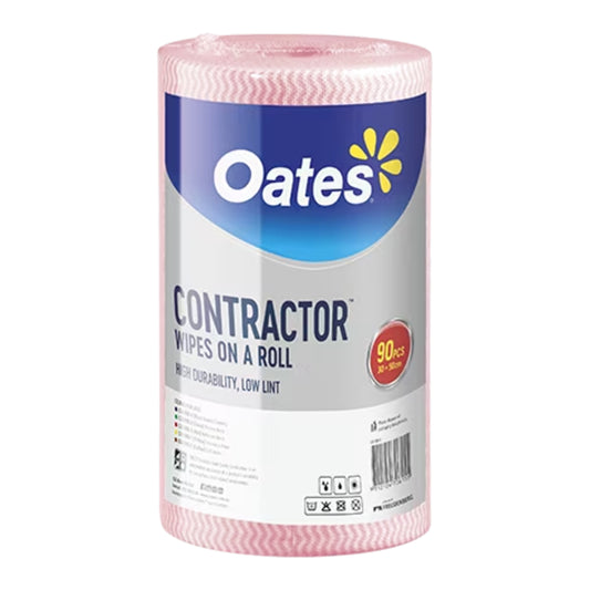 Roll of Oates Contractor Wipes on a Roll with pink packaging on a white background