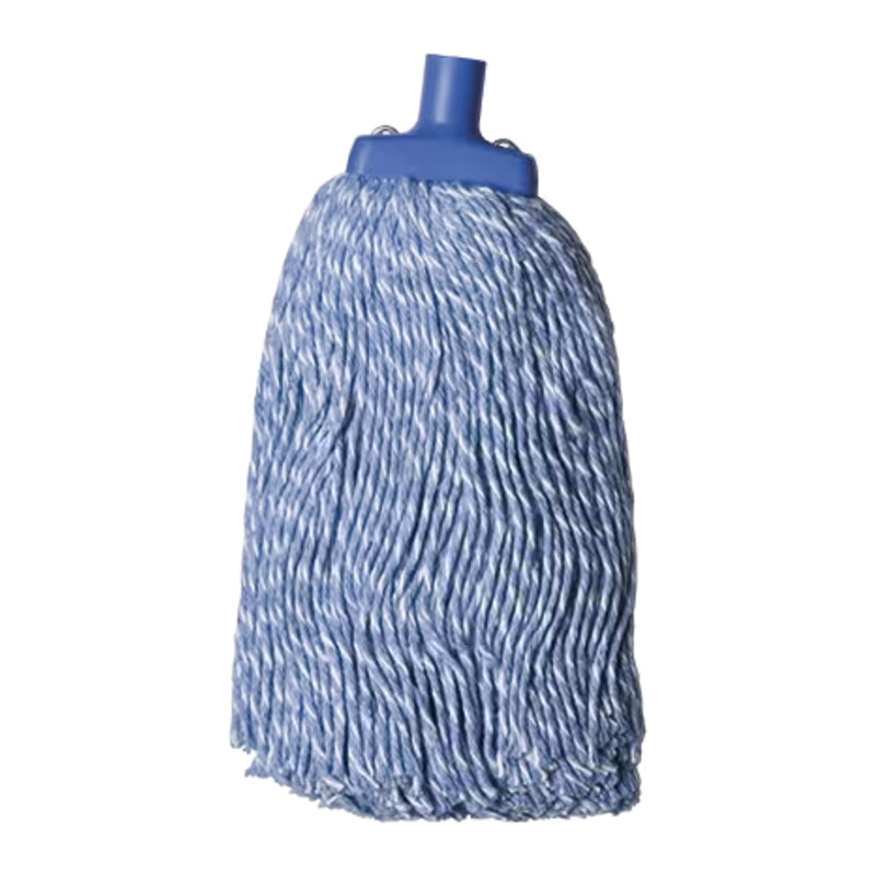 Blue and white mop head on a white background