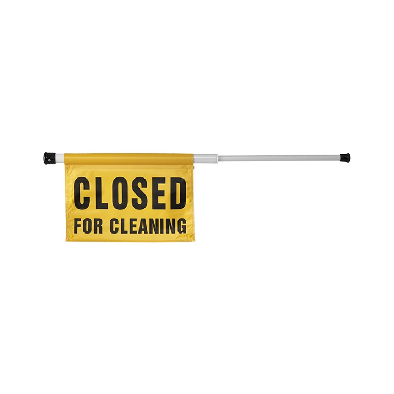 Yellow flag with 'Closed for Cleaning' text on a white background