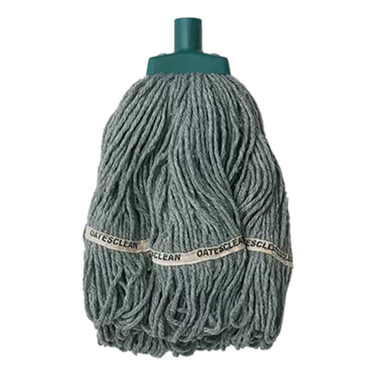 Green mop head with a green handle on a white background