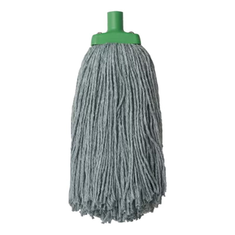Green mop head with green handle on a white background
