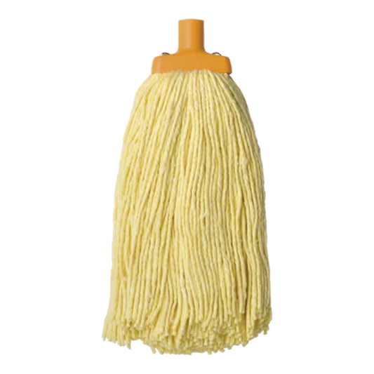 Yellow mop head with a yellow handle on a white background