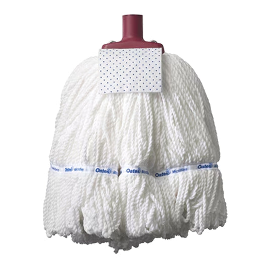White mop head with red handle on a white background