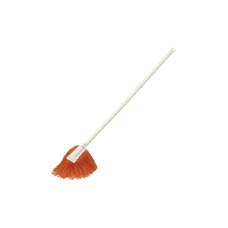 Cleaning mop with orange bristles on a white background