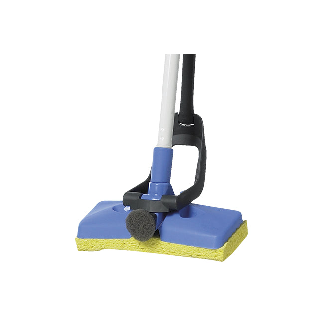 Oates mop with blue and yellow sponge head on a white background