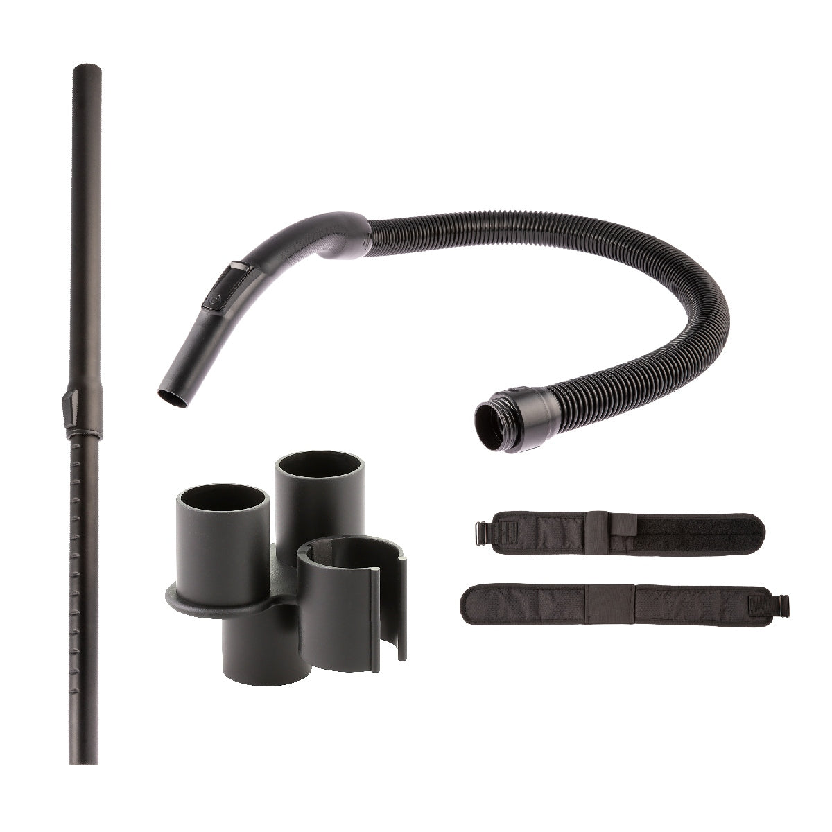 Black vacuum attachment set on a white background