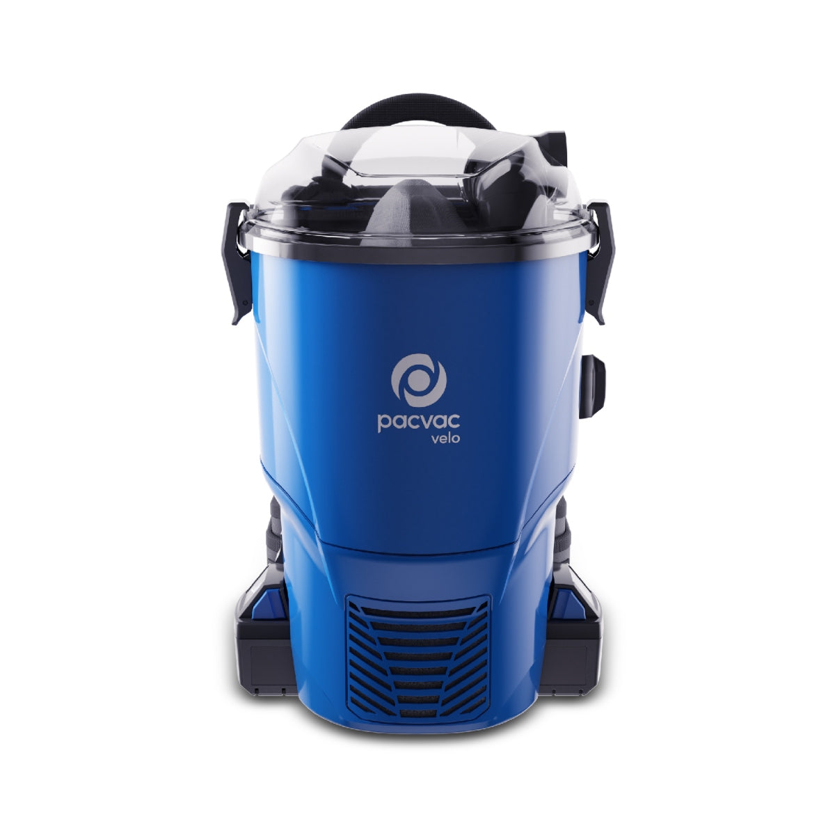 Blue Pacvac vacuum cleaner on a white background