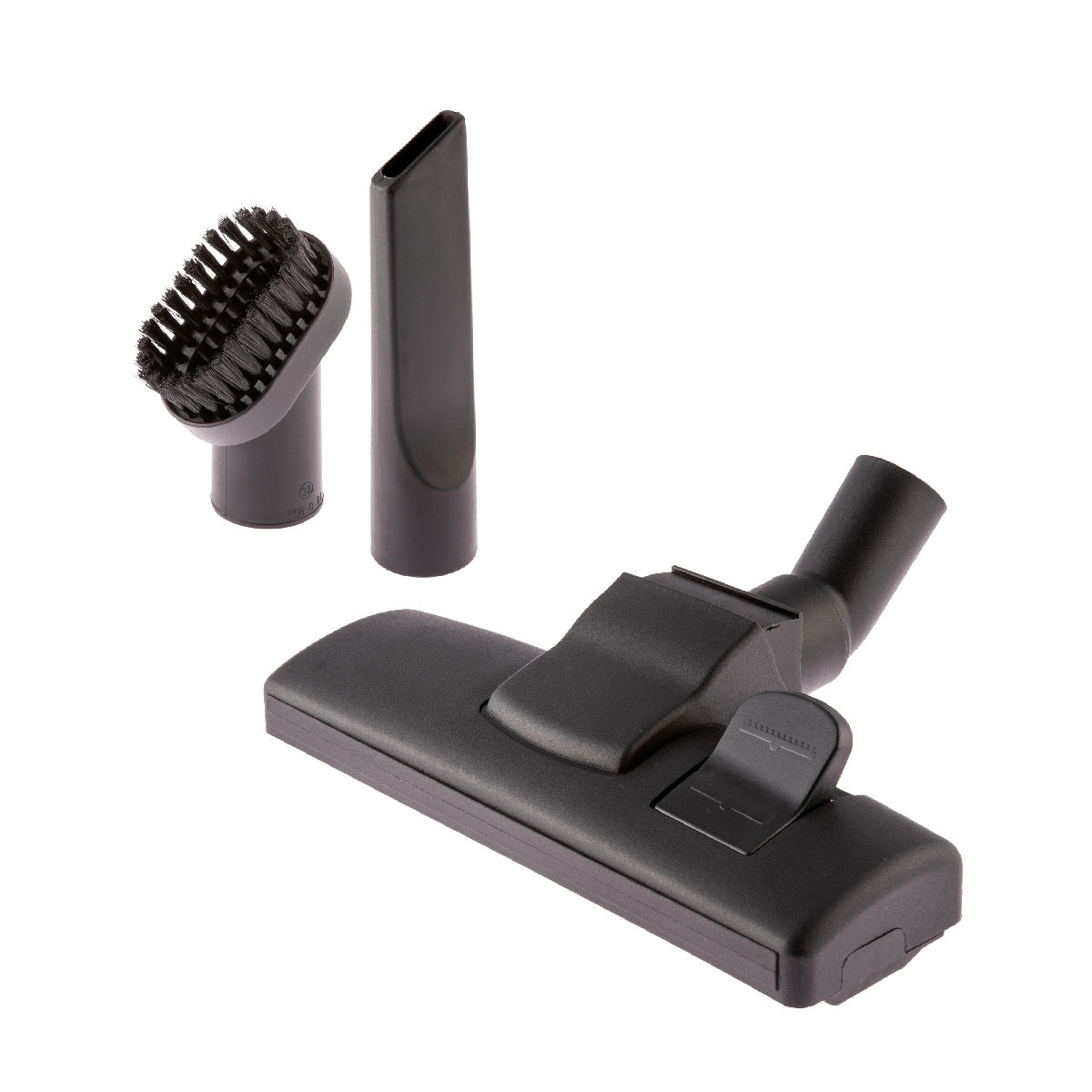 Set of black vacuum attachments on a white background
