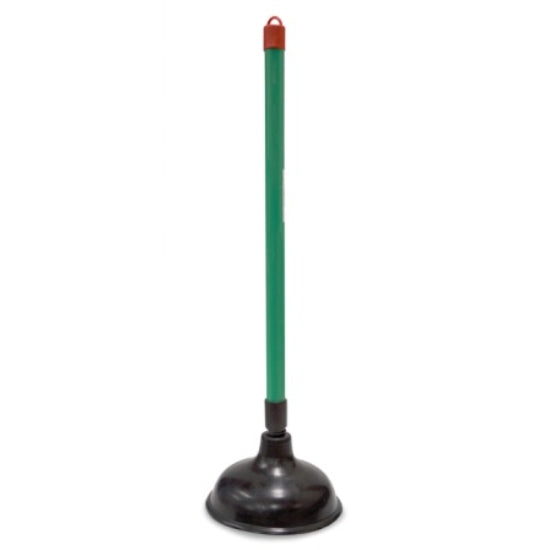 Plunger with green handle and black base on a white background