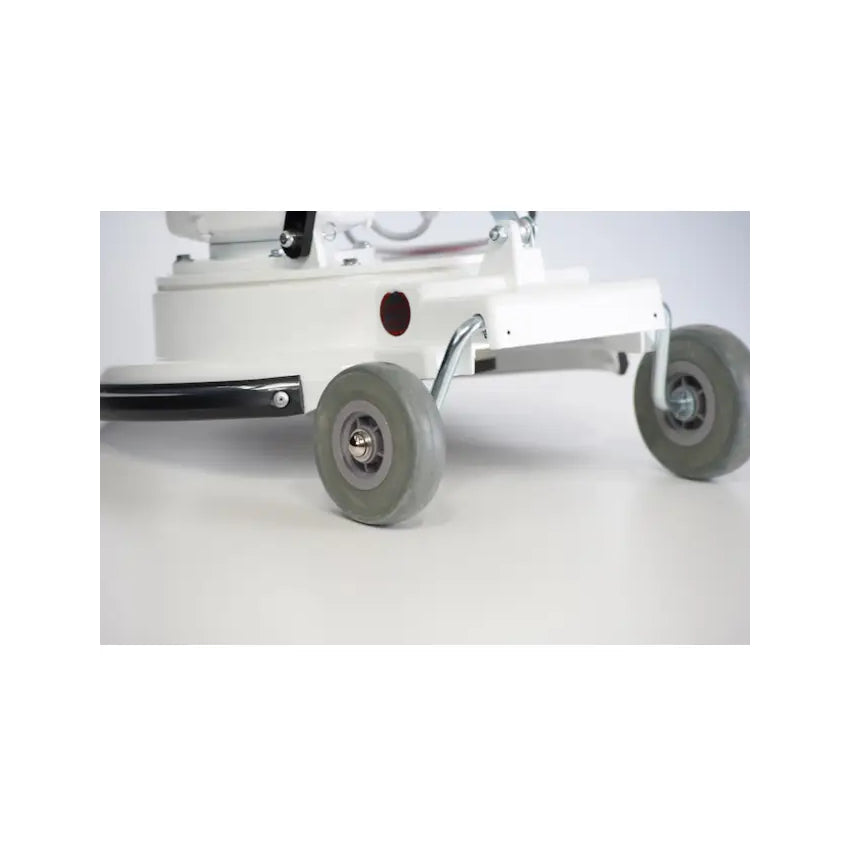 Close-up of a Polivac C25 Non-suction Polisher with wheels on a white background