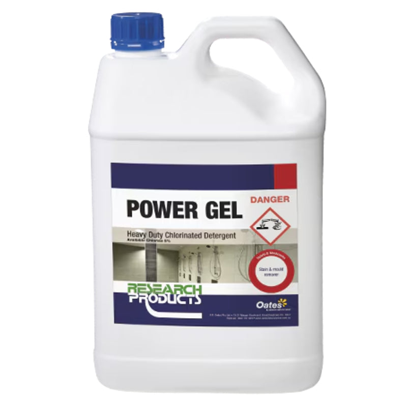 White container of Power Gel detergent with blue cap on a white background