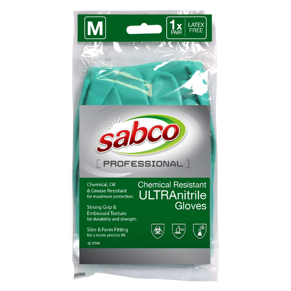 Sabco professional chemical resistant gloves packaging on a white background