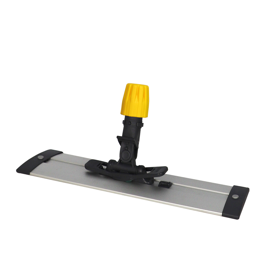 Cleaning tool with a yellow handle and black base on a white background