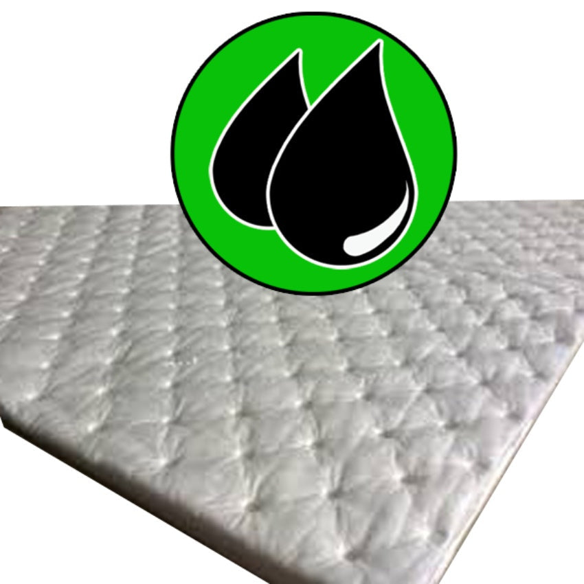 Textured spill save material sample with water droplet icon indicating waterproof feature