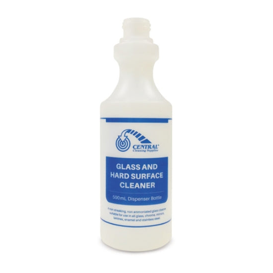 Bottle of glass and hard surface cleaner with Central Cleaning Supplies label on a white background
